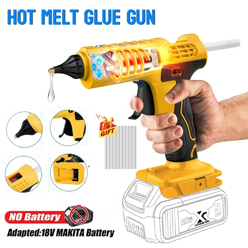 Cordless Electric Handheld Hot Glue Gun Repair DIY Tool Hot Melt Welding Hot Air Gun Anti-scald Nozzle with 10 Sticks for Dewalt